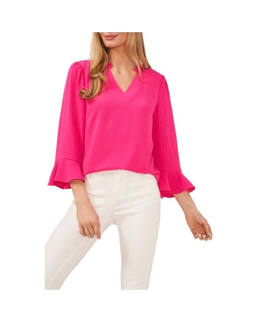 Cece Red Ruffle Cuff Crepe Top