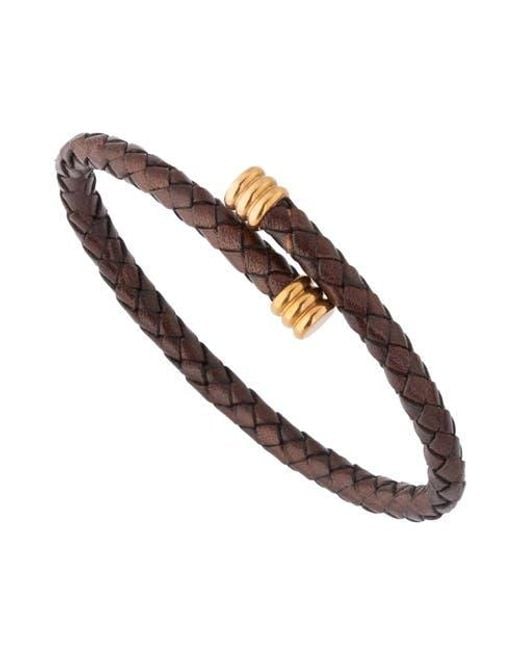 Link Up Brown Flexible Braided Leather Bracelet With Stainless Steel End Caps for men