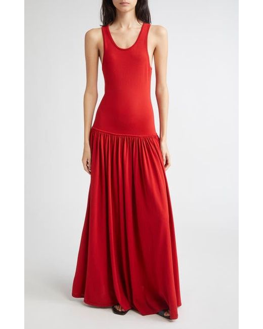 Loulou de Saison Red Jada Drop Waist Jersey Maxi Dress