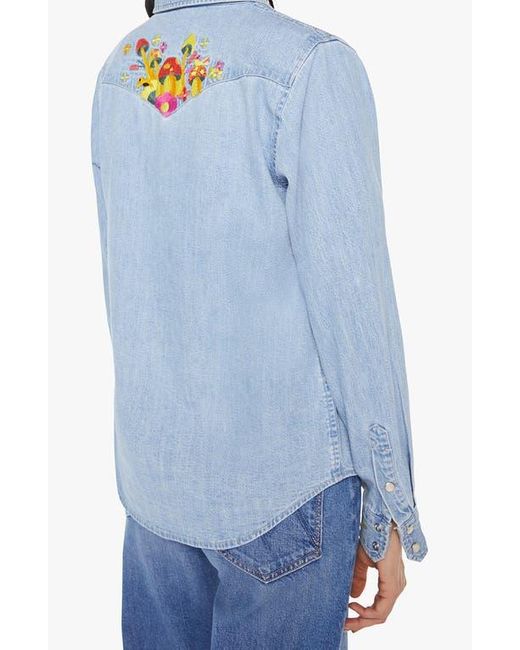 Mother Blue The Honey Embroidered Denim Snap-Up Shirt