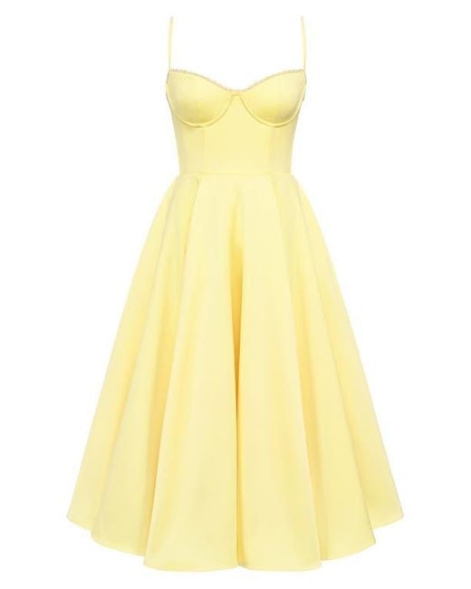 House Of Cb Mademoiselle Bustier Stretch Satin Midi Cocktail Dress in Yellow  | Lyst
