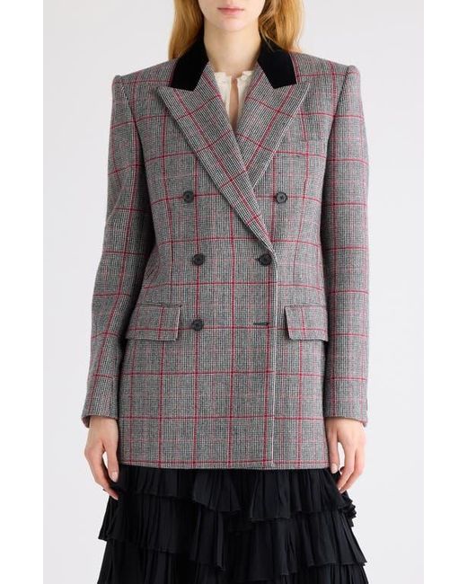 Chloé Gray Double Breasted Plaid Virgin Wool Blazer