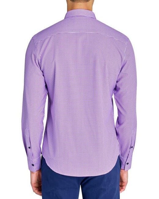 Con.struct Purple Slim Fit Micro Plaid Recycled 4-Way Stretch Performance Long Sleeve Shirt for men
