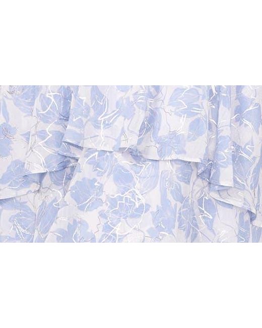 Halogen® Blue Metallic Floral Flutter Sleeve Maxi Dress