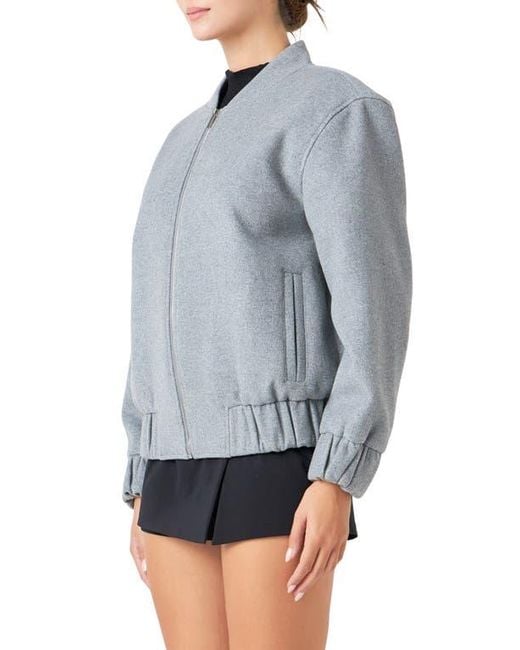 Endless Rose Gray Oversize Wool Blend Bomber Jacket