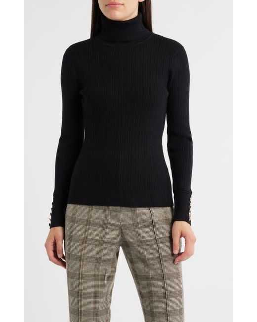 Tahari Women's Black The Sif Ribbed Turtleneck Top