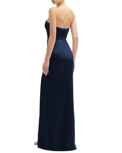 After Six Blue Corset Strapless Charmeuse Gown
