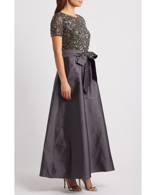 Pisarro Nights Gray Beaded Bodice Mixed Media Gown
