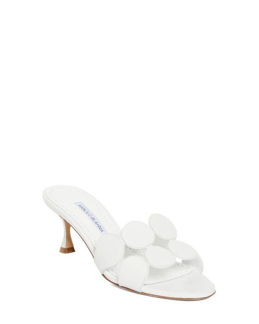 Manolo Blahnik White Haribalmu Kitten Heel Sandal