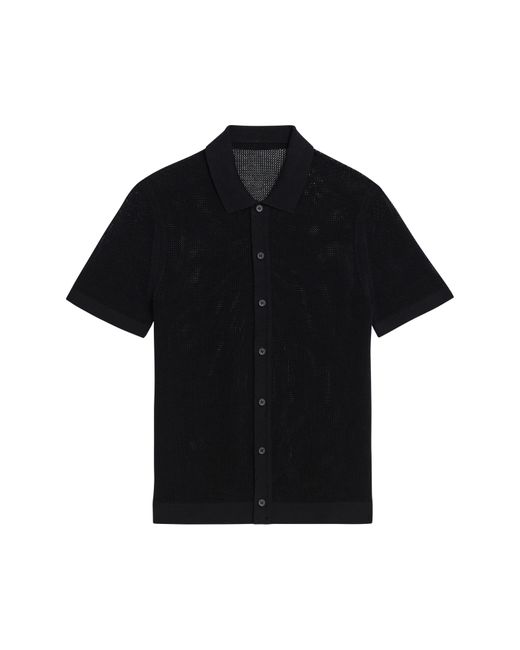 Theory Black Cairn Short Sleeve Button-up Cotton Blend Sweater for men