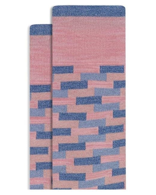 Bugatchi Blue Geo Pattern Mercerized Cotton Blend Dress Socks for men