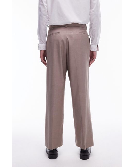 Topman Brown Wide Leg Suit Pants for men