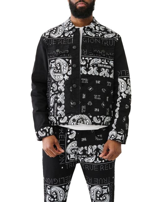 True Religion Black Jimmy Print Trucker Jacket for men