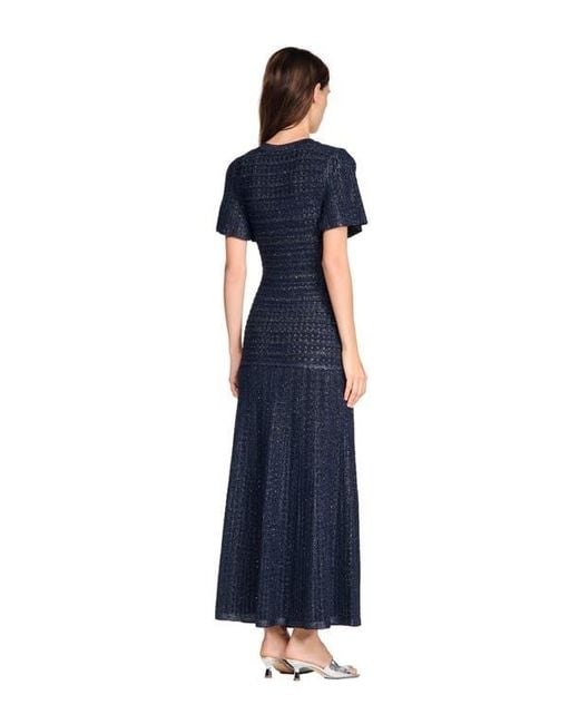 Sandro Rhinestone Knit Maxi Dress in Blue | Lyst