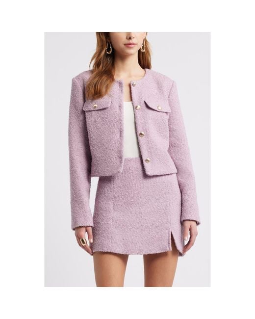 Open Edit Purple Tweed Crop Jacket