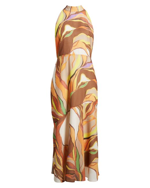 Sam Edelman Multicolor Painted Palm Mock Neck Midi Dress