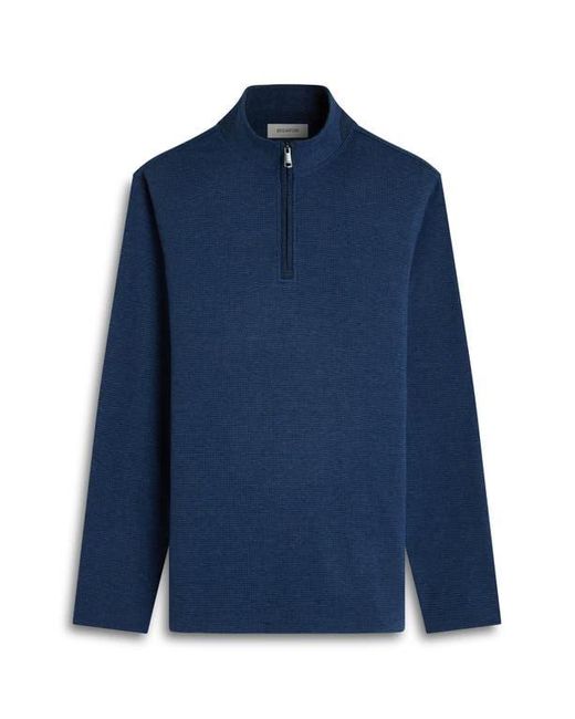 Bugatchi Blue Houndstooth Patern Quarter Zip Top for men