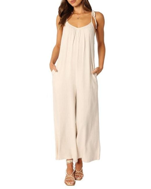Petal & Pup Natural Margo Tie Strap Linen Jumpsuit