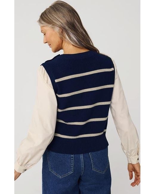 Lands' End Blue Drifter Shaker Button Shoulder Sweater Vest With Poplin Sleeves