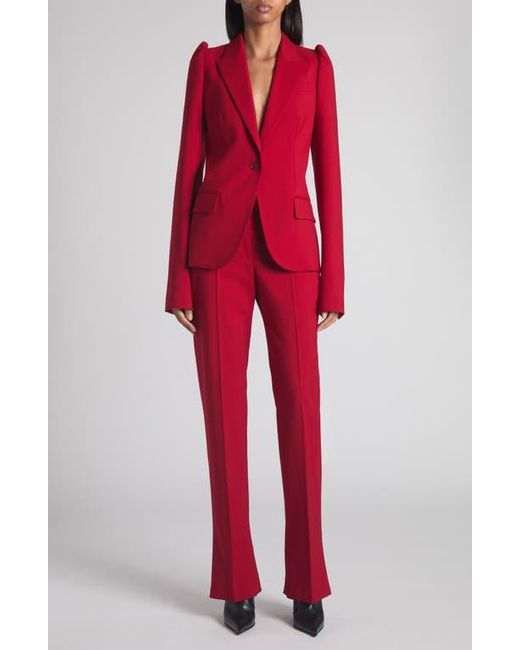 McQueen Red One-Button Wool Grain De Poudre Jacket