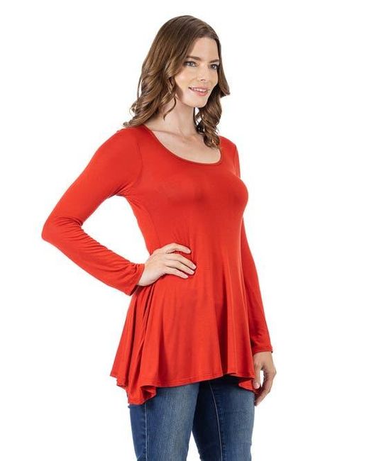24seven Comfort Apparel Long Sleeve Solid Color Swing Style Flared Tunic Top
