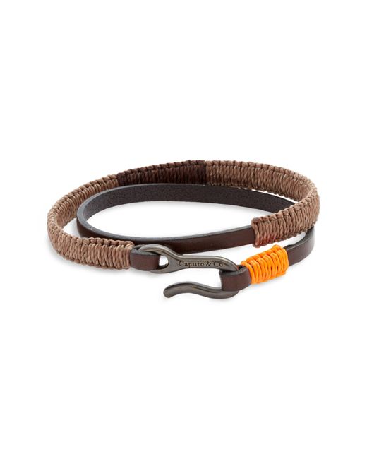 Caputo & Co. Brown Hand-knotted Leather Double Wrap Bracelet for men