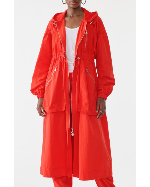 GSTQ Red Parachute Nylon Longline Jacket