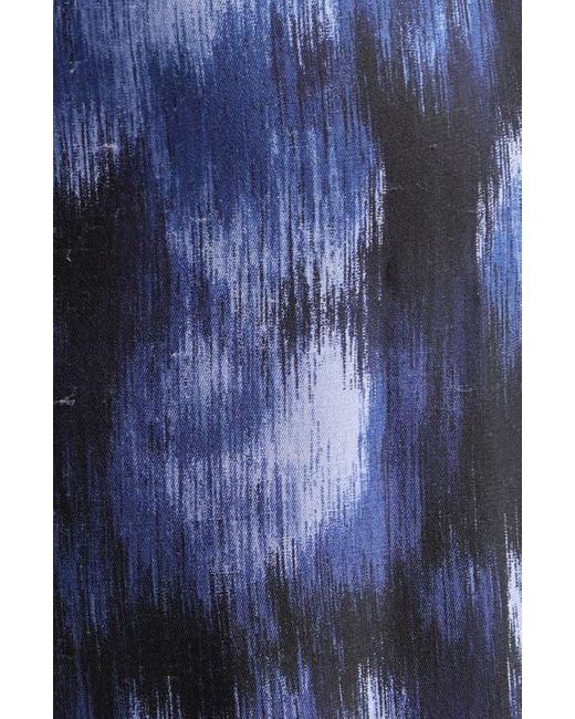 Michael Kors Blue Print Wool & Silk Sheath Midi Dress