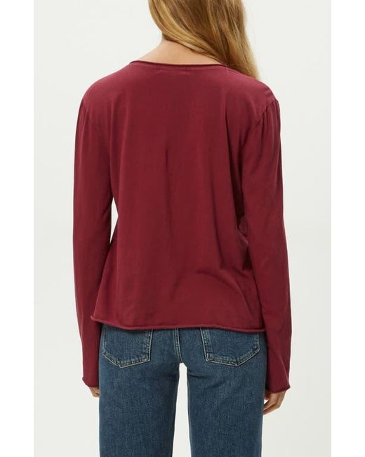 Michael Stars Red Kailee Long Sleeve V-Neck Cotton T-Shirt