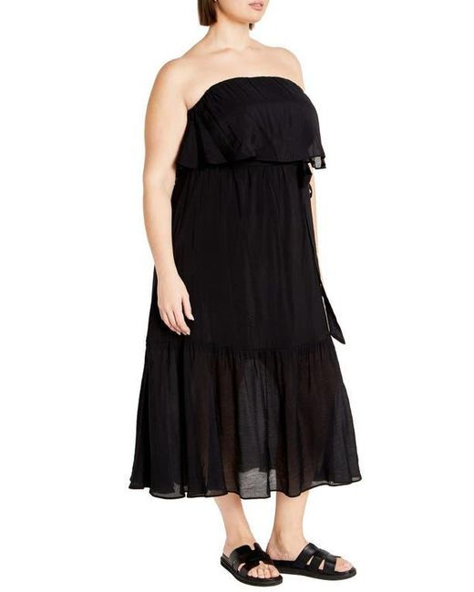 City Chic Pia Tie Waist Strapless Maxi Dress in Black Lyst