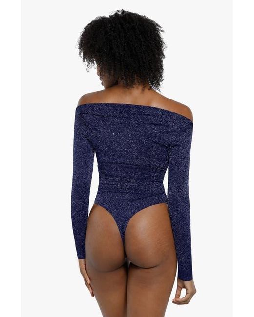 Popilush Purple Shapewear Metallic Knit Long Sleeve Slimming Bodysuit
