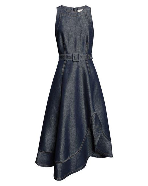 Cinq À Sept Blue Zelda Sleeveless Belted Cotton Blend Denim Dress