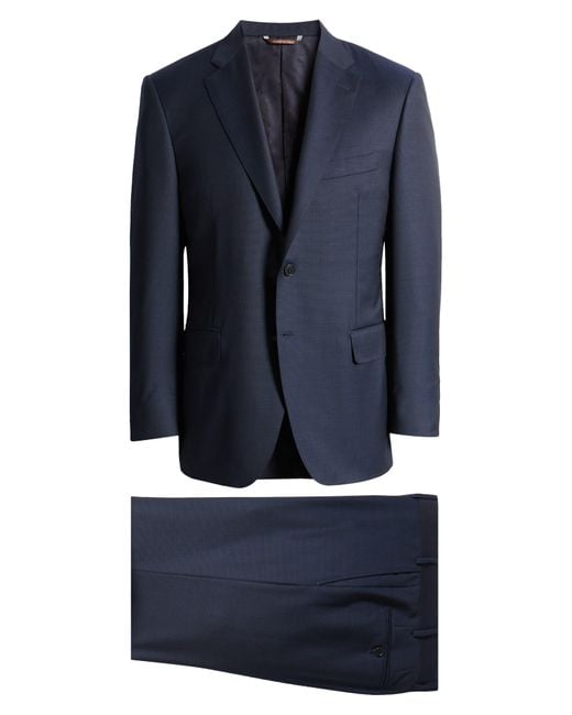 Canali Blue Siena Regular Fit Solid Bird's Eye Wool Suit for men