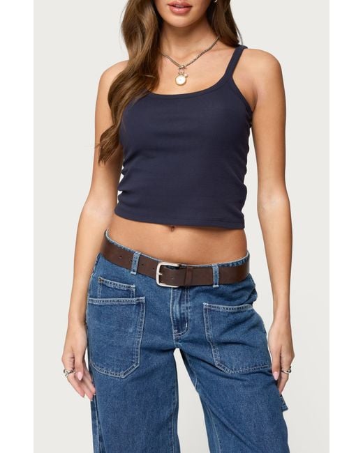 Edikted Blue Basic Babe Crop Stretch Cotton Camisole