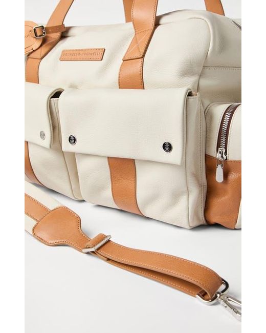 Brunello Cucinelli White Calfskin And Cowhide Duffle Bag for men