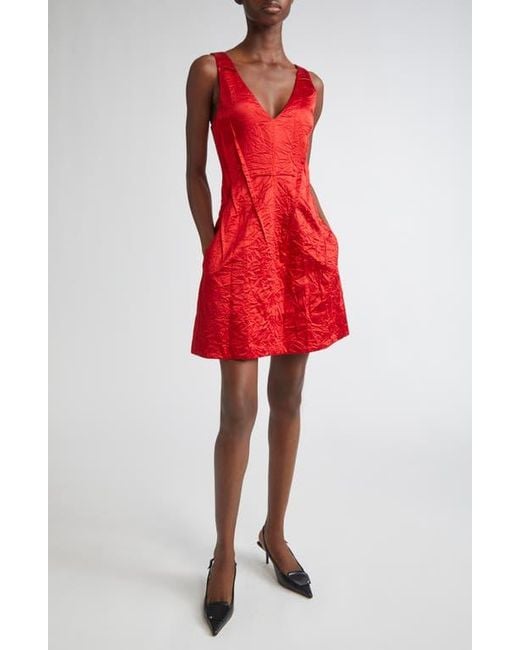 Jason Wu Red V-Neck Crushed Satin Minidress