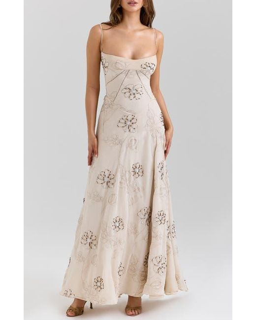House Of Cb Natural Seren Embellished Georgette Gown