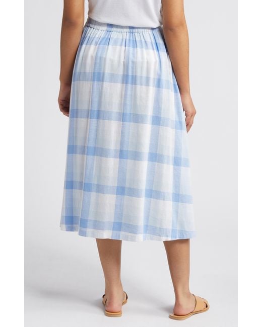 Caslon Blue Caslon(r) Check Linen Blend Midi Skirt