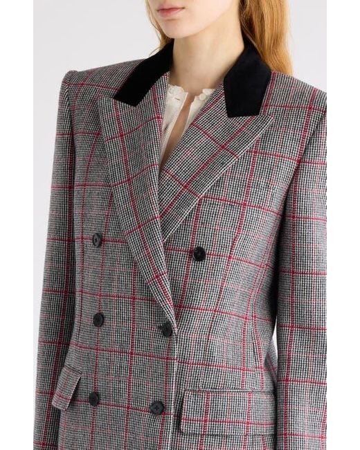 Chloé Gray Double Breasted Plaid Virgin Wool Blazer