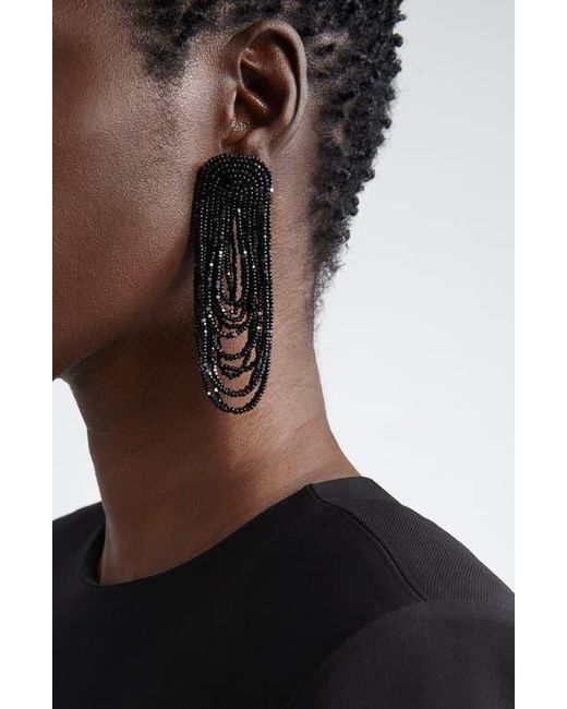 Oscar de la Renta Black Beaded Double Curtain Clip-On Drop Earrings
