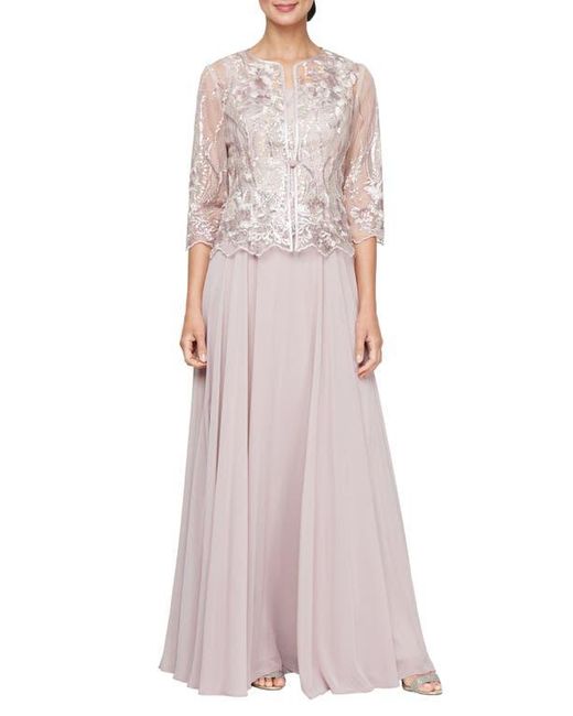 Alex Evenings Sequin Embroidered Lace Mock Two-Piece Gown With Jacket in  Pink | Lyst