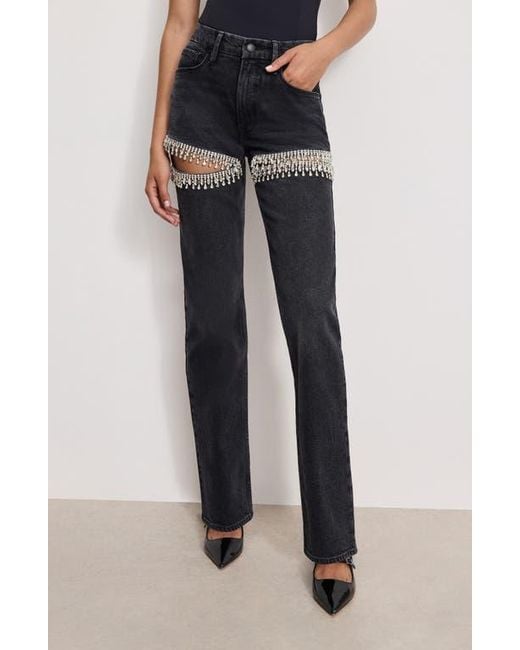 GOOD AMERICAN Good Icon Crystal Embellished Cutout Straight