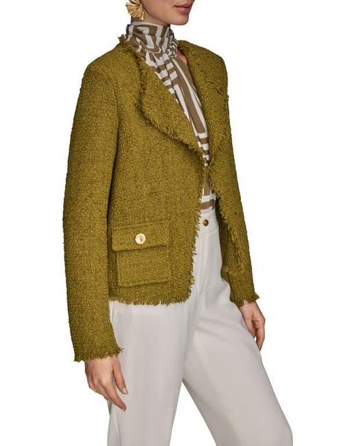 Donna Karan Green Fray Open Front Tweed Jacket
