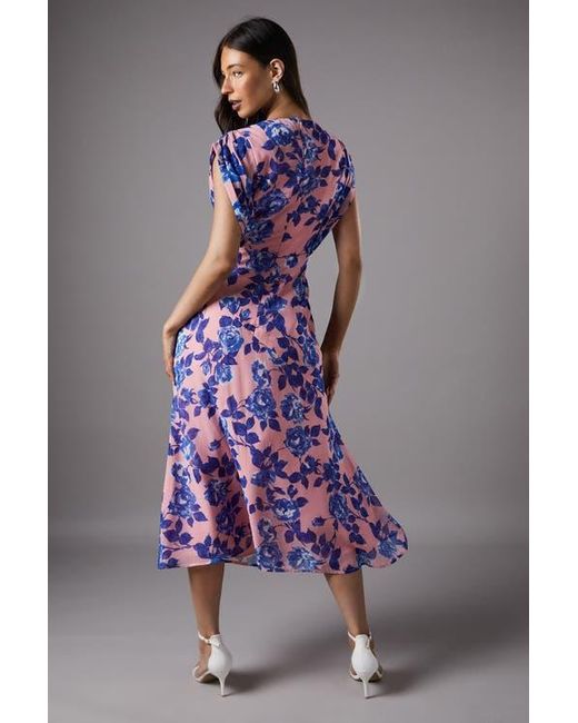 Coast Purple Cap Sleeve Floral Chiffon Midi Dress