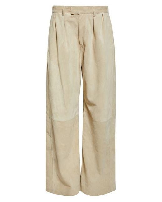 R13 Natural Pleated Wide Leg Suede Pants