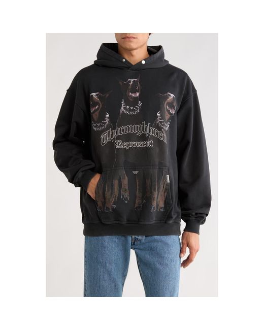 Represent Black Thoroughbred Oversize Cotton Graphic Hoodie for men