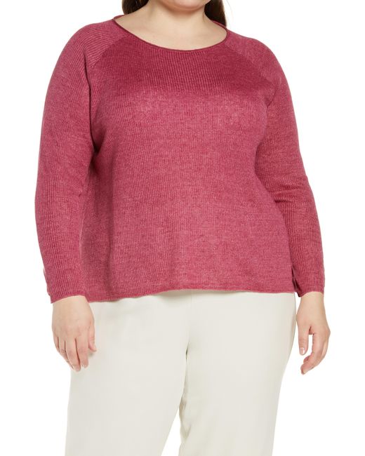 Eileen Fisher Organic Linen Rib Sweater in Red | Lyst