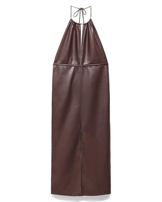 Mango Brown Faux Leather Halter Dress