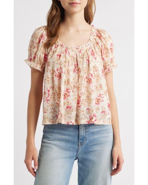 Doen Blue Frederica Floral Pleated Organic Cotton Top