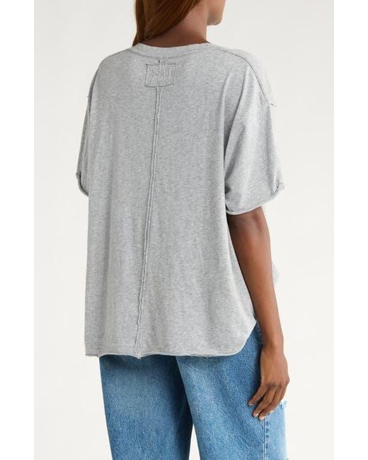 Free People Gray Nina V-Neck Cotton T-Shirt